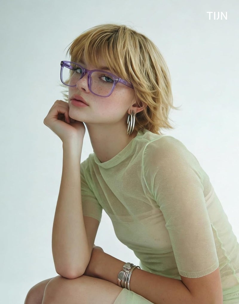 TIJN Blue Light Blocking Glasses for Women Men Clear Frame Square Nerd Eyeglasses Anti Blue Ray Computer Screen Glasses (Purple) - Image 2